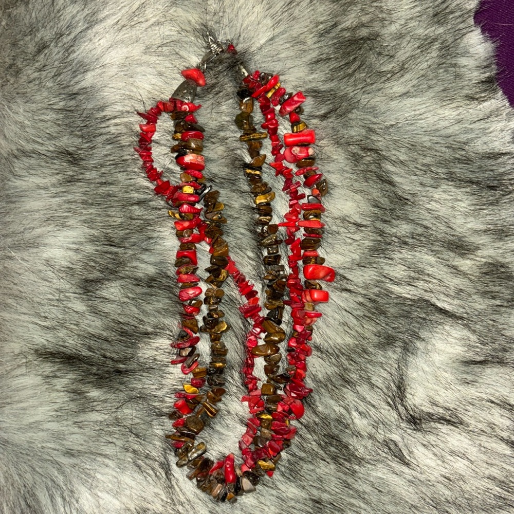 Red beaded stone necklace